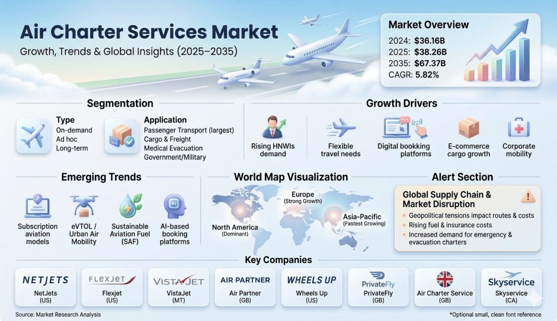 Air Charter Services Market to Reach USD 67.37 Billion by 2035, Growing at 5.82% CAGR Driven by Rising Demand for Personalized Travel – Press Releases Distribution for Market Research Reports